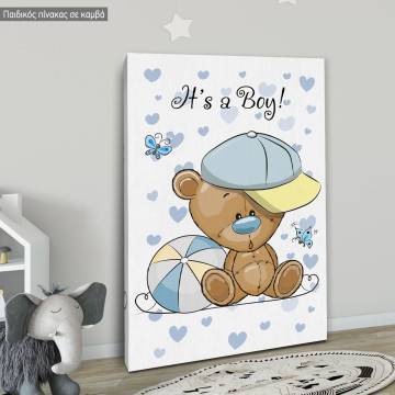 Kids canvas print Its a boy with bear and hat  2