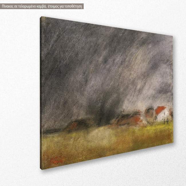   Houses, clouds at late summer by József Rippl - Rónai, αντίγραφο - αναπαραγωγή πίνακα σε καμβά, κοντινό