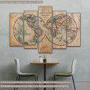 Canvas print Old world map in hemispheres five panels