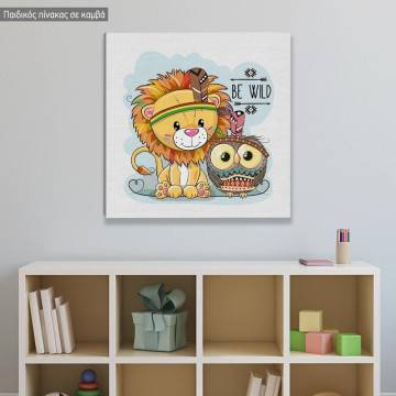 Kids canvas print Be wild, with Lion and owl tribal
