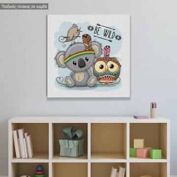 Kids canvas print Be Wild, Koala and owl tribal 2