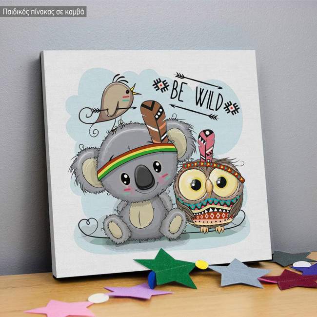 Kids canvas print Be Wild, Koala and owl tribal