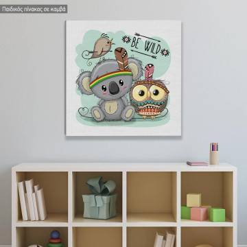 Kids canvas print Be Wild, Koala and owl tribal