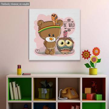 Kids canvas print Be Wild, Bear and owl tribal