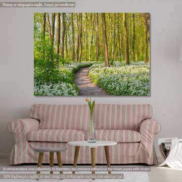 Πίνακας σε καμβά Δάσος με λουλούδια, Forest with blooming white flowers