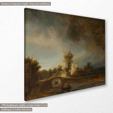 Canvas print Landscape with a stone bridge, Rembrandt 2