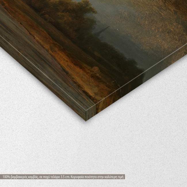 Canvas print Landscape with a stone bridge, Rembrandt, detail