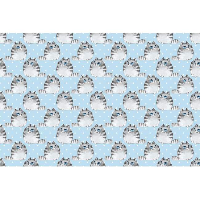 Wallpaper Watercolor cartoon cats (blue), pattern