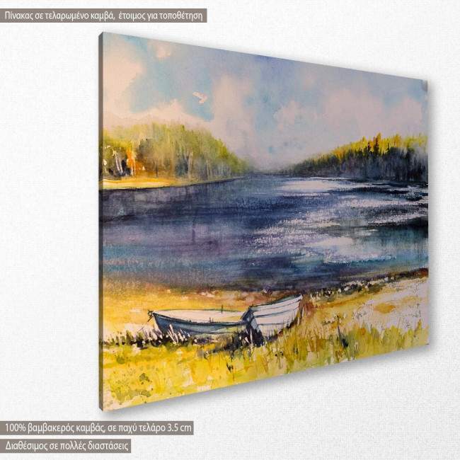 Canvas print Boats, Lake, Fishing boats on lake coast, side