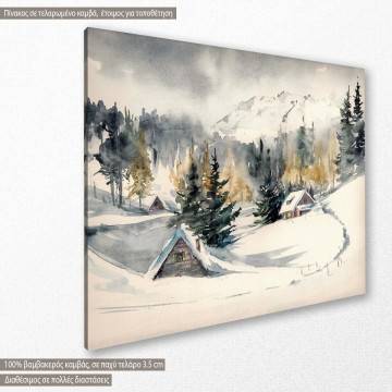Canvas print  Winter landscape with mountain village 2