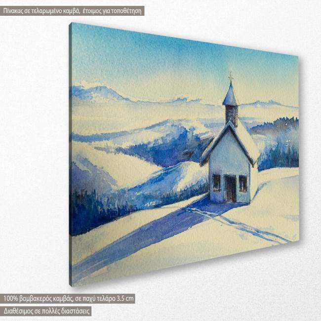 Canvas print  Rustic church in winter rural landscape, side