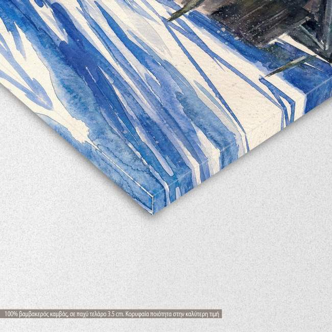 Canvas print Winter landscape with small house, detail