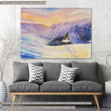 Canvas print Country house at mountain, Wooden house in winter mountains