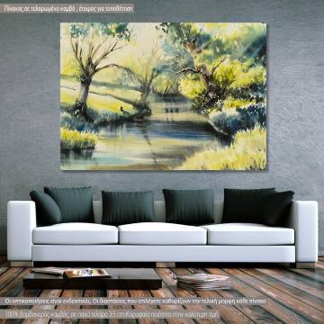 Πίνακας σε καμβά Ποτάμι και δέντρα, Rural landscape with river and trees