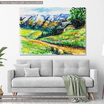 Πίνακας σε καμβά Σπίτι στις Άλπεις, Landscape with alpine house