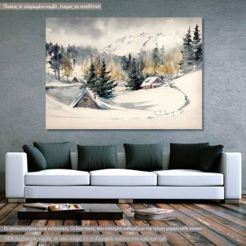 Πίνακας σε καμβά Χιονισμένο χωριό, Winter landscape with mountain village