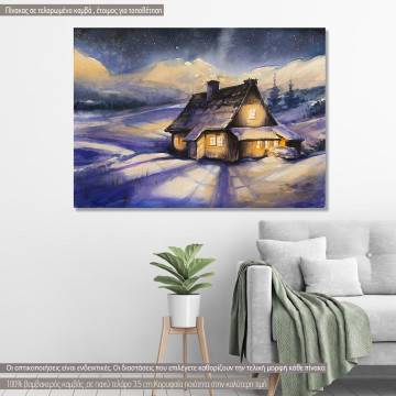 Canvas print  Wooden house in winter mountains