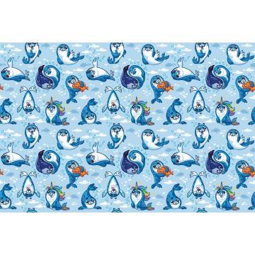 Wallpaper Baby seals blue, pattern 2
