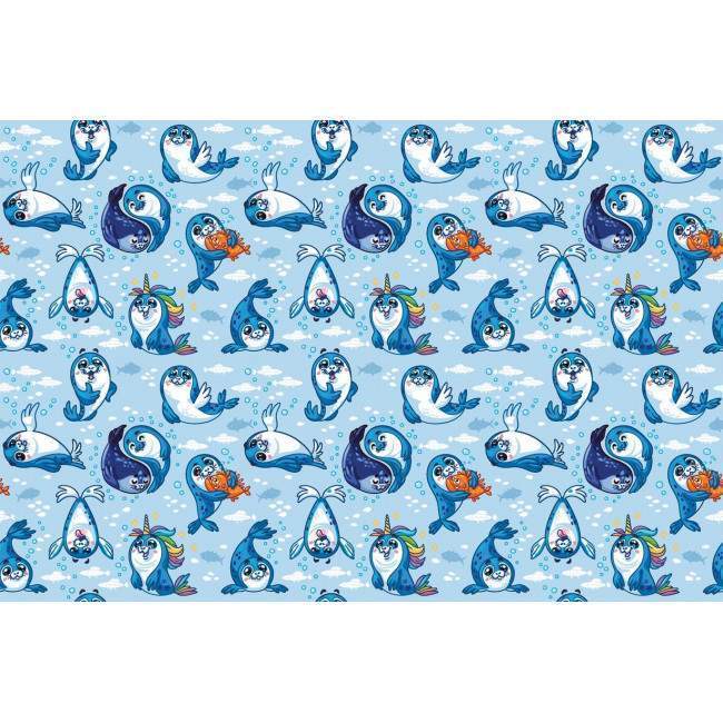 Wallpaper Baby seals blue, pattern