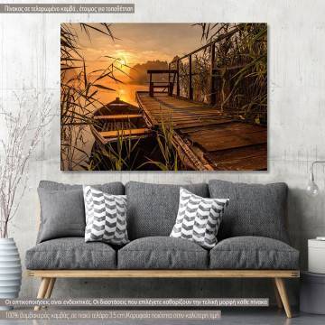 Πίνακας σε καμβά Ηλιοβασίλεμα στη λίμνη, Sunrise by the lake