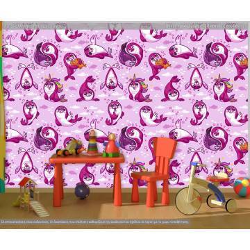 Ταπετσαρία τοίχου Μικρές φώκιες (ροζ), μοτίβο