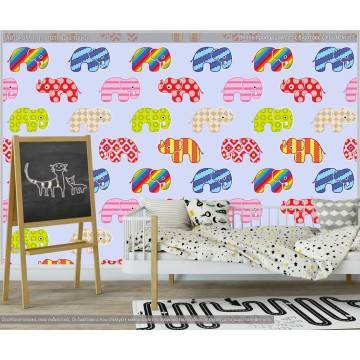 Wallpaper Colorful elephants (blue), pattern