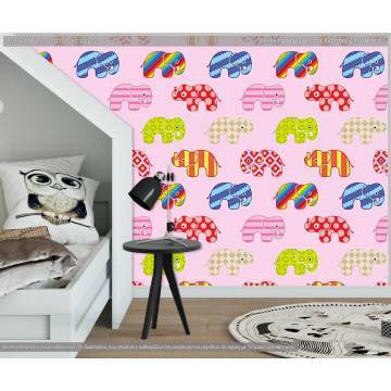 Wallpaper Colorful elephants (pink), pattern