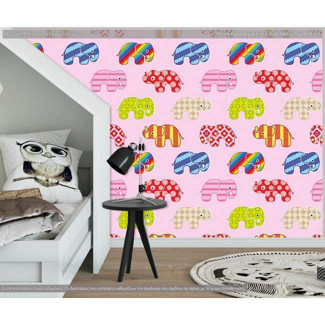 Ταπετσαρία τοίχου Colorful elephants (pink), μοτίβο