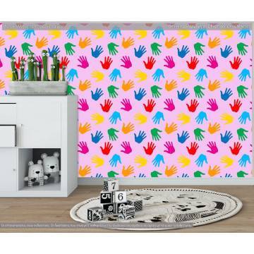 Ταπετσαρία τοίχου Print of hands (pink), μοτίβο