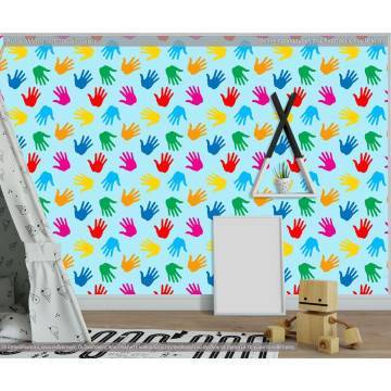 Wallpaper Print of hands (blue), pattern