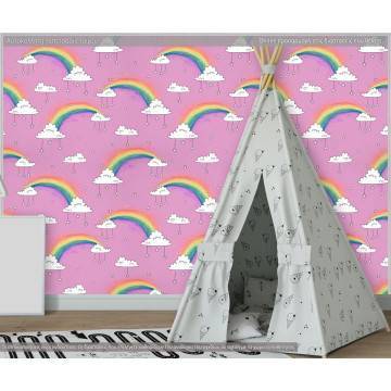 Ταπετσαρία τοίχου Rainbows and clouds (roz), μοτίβο