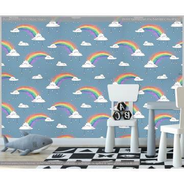 Wallpaper Rainbows and clouds (blue), pattern