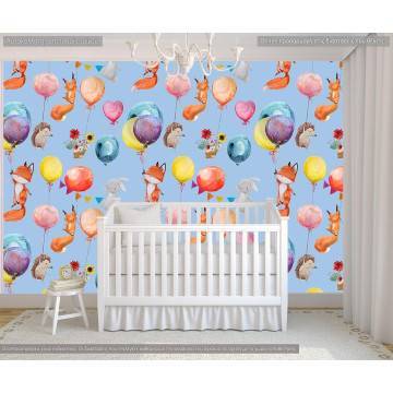 Ταπετσαρία τοίχου Animals with balloons (boy), μοτίβο