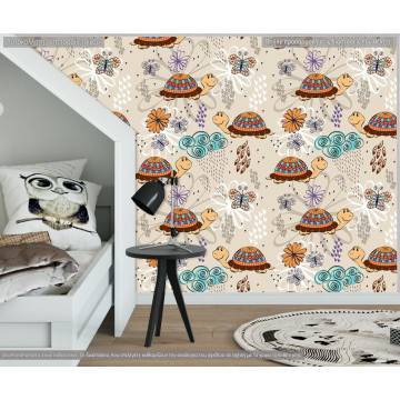 Ταπετσαρία τοίχου Hand drawed turtles, μοτίβο