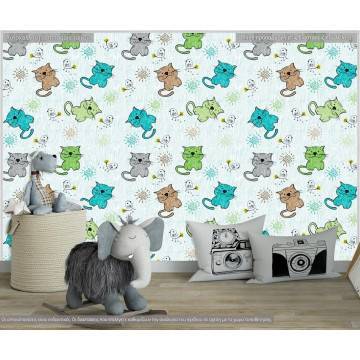 Wallpaper Hand drawn cats (boy), pattern