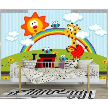 Wallpaper Giraffe travels with train