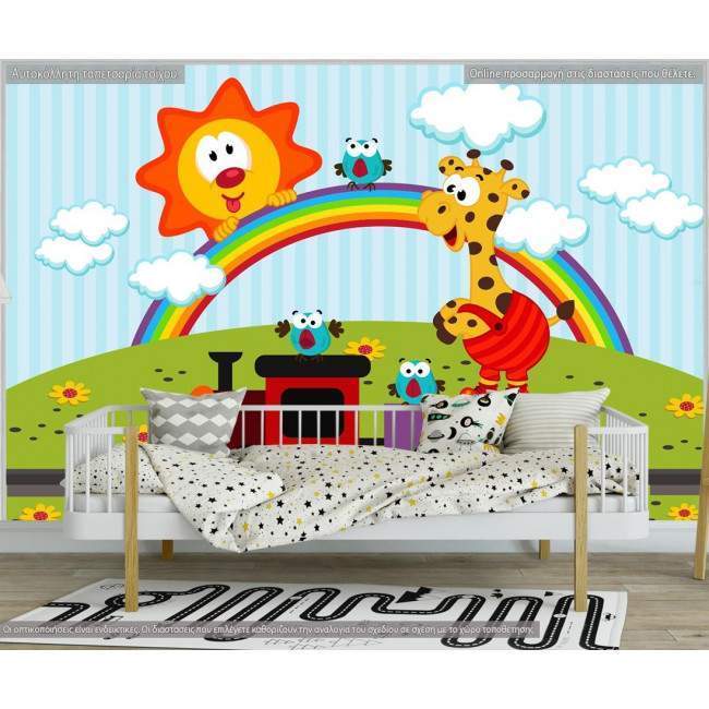 Wallpaper Giraffe travels with train