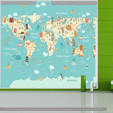 Wallpaper Map with animals rectangle