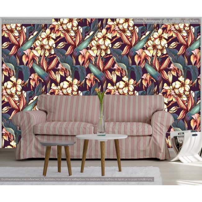 Ταπετσαρία τοίχου Tropical exotic flowers, μοτίβο