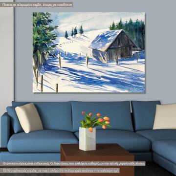 Canvas print Winter landscape with small house