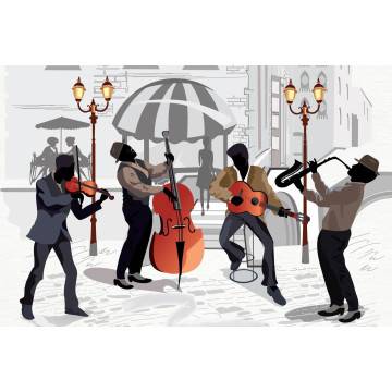 Ταπετσαρία τοίχου Street cafe with musicians 2