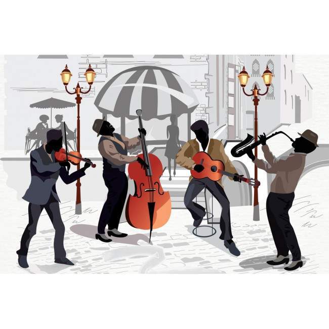 Wallpaper Street cafe with musicians