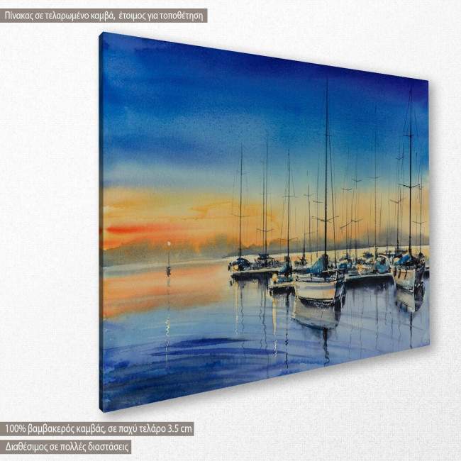 Canvas print Yacht harbor at night, side