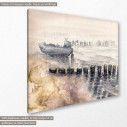 Canvas print  Fishing boat moored during fog, side