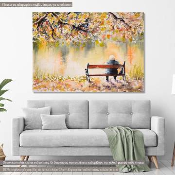 Canvas print  Bench by the autumn lake