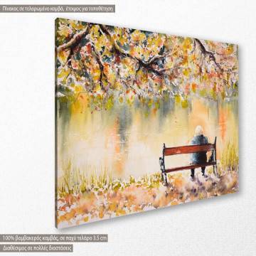 Πίνακας σε καμβά Λίμνη το φθινόπωρο, Bench by the autumn lake 2