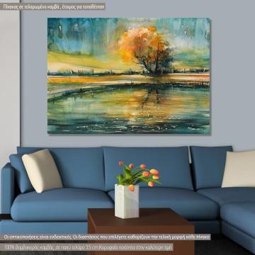 Canvas print Autumn tree reflecting in lake