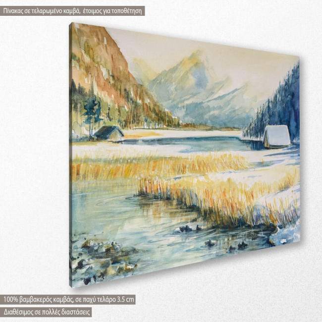 Canvas print  Lake and house covered with snow, side
