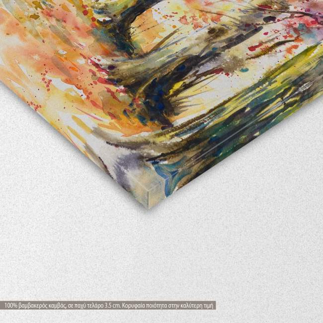 Canvas print Autumn park, Man walking with a dog in autumn park, detail