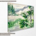 Canvas print Lake forest, Lake and house covered with snow, side